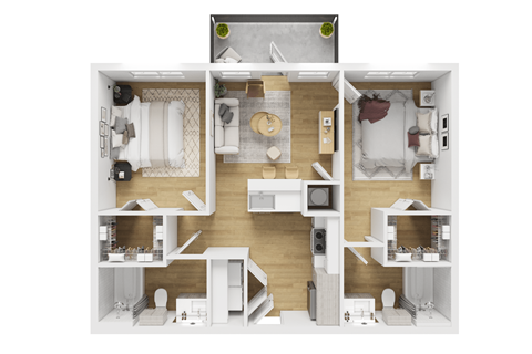 Floor plan for 2 beds, 2 baths, 813 sqft